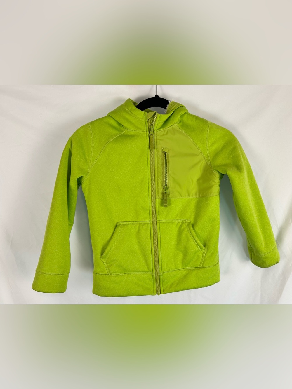 Landsβ End Kids S 6-7 Lime Green Fleece Lined Hooded Jacket